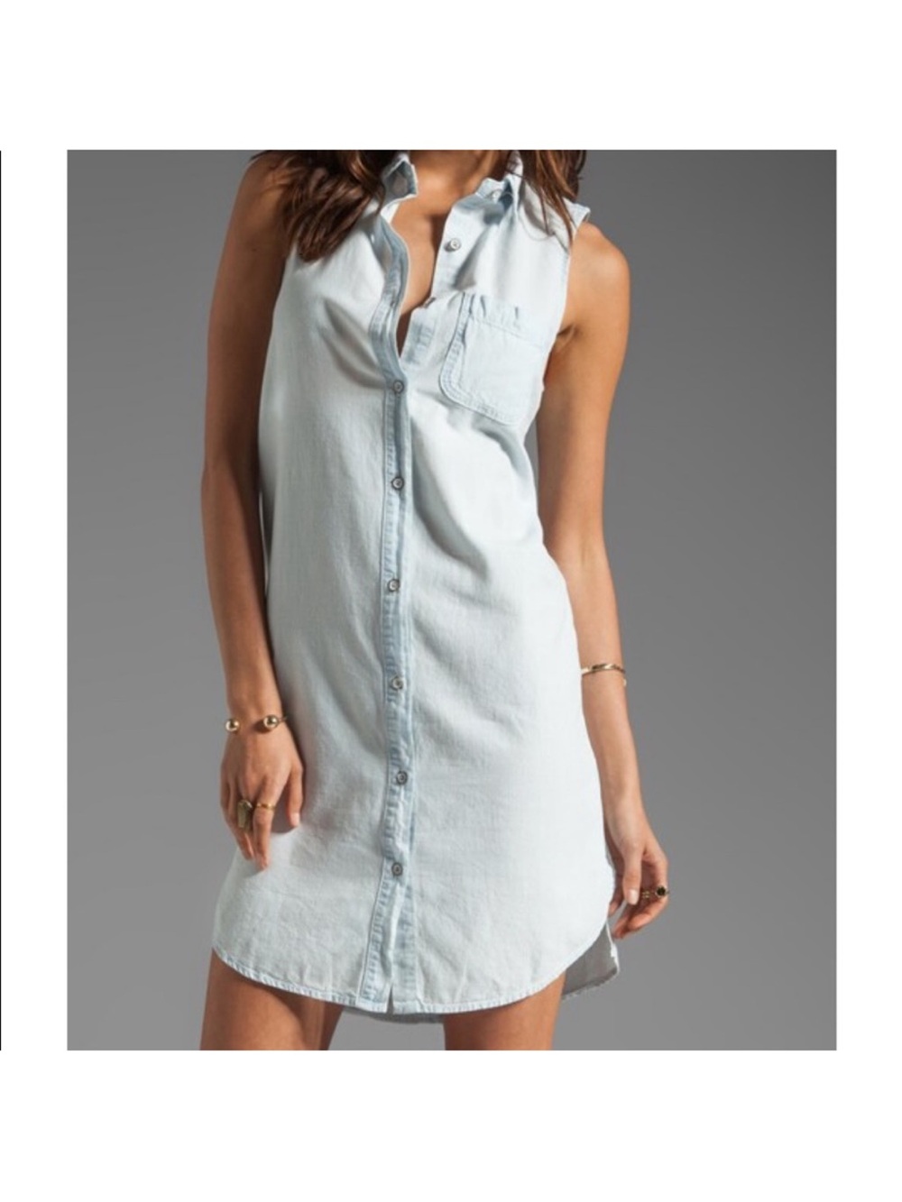 rag & bone Light Blue Denim Sleeveless Shirt Dress